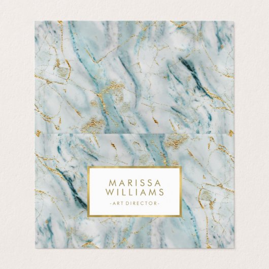 モダンな青および金ゴールドの大理石の質 名刺 (外部フラット)