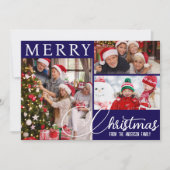 モダンな青と白のクリスマス カード 3枚の写真付き (正面)