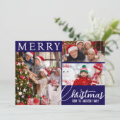 モダンな青と白のクリスマス カード 3枚の写真付き (スタンド正面)
