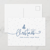 モダンな青と白のクリスマス＆ニューイヤー シーズンポストカード (正面/裏面)