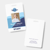 モダンな青と白のロゴ 従業員名 バッジ (正面＆裏面)