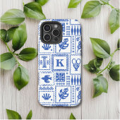 モダンな青と白の抽象的モノグラム パターン Case-Mate iPhoneケース
