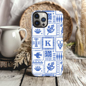 モダンな青と白の抽象的モノグラム パターン Case-Mate iPhoneケース