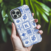 モダンな青と白の抽象的モノグラム パターン Case-Mate iPhoneケース