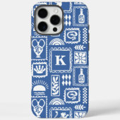 モダンな青と白の抽象的モノグラム パターン Case-Mate iPhoneケース (裏面)