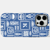 モダンな青と白の抽象的モノグラム パターン Case-Mate iPhoneケース (裏面 (横))