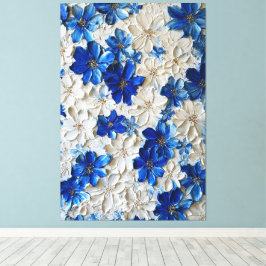 モダンな青と白の花の抽象壁画 キャンバスプリント