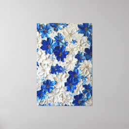 モダンな青と白の花の抽象壁画 キャンバスプリント