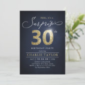 モダンな青と金の大人サプライズ30歳の誕生日 招待状 (スタンド正面)