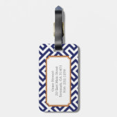 モダンな青の抽象芸術幾何学的なパターンモノグラム ラゲッジタグ (裏面縦)