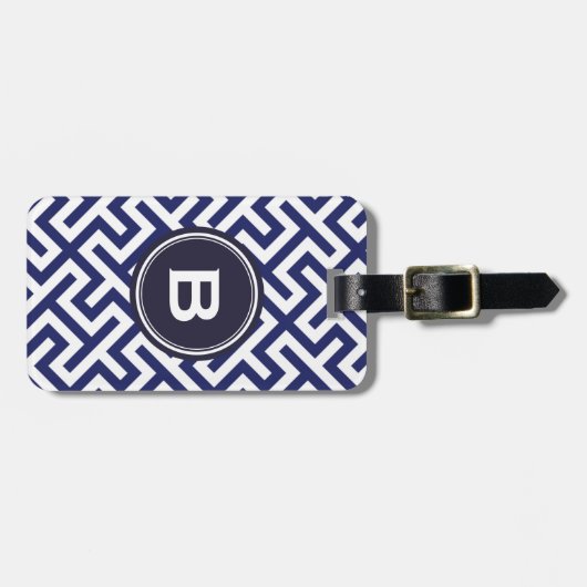 モダンな青の抽象芸術幾何学的なパターンモノグラム ラゲッジタグ (正面横)