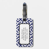 モダンな青の抽象芸術幾何学的なパターンモノグラム ラゲッジタグ (裏面縦)