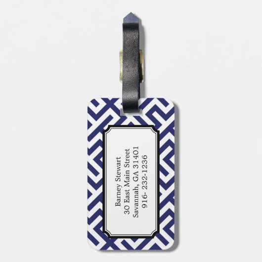 モダンな青の抽象芸術幾何学的なパターンモノグラム ラゲッジタグ (裏面縦)