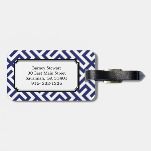 モダンな青の抽象芸術幾何学的なパターンモノグラム ラゲッジタグ (裏面横)