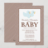 モダンな青及びブラウンのアヒルのカップルの男の子のベビーシャワー 招待状 (正面/裏面)