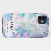モダンな青紫グリッターのシックなモノグラム Case-Mate iPhoneケース (裏面(横))