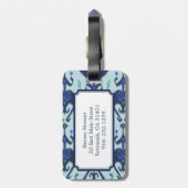 モダンな青緑のイカット種族パターンモノグラム ラゲッジタグ (裏面縦)