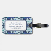 モダンな青緑のイカット種族パターンモノグラム ラゲッジタグ (裏面横)