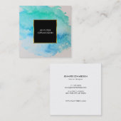モダンな青緑のティール（緑がかった色）の水彩画の（ばちゃばちゃ）跳ねるのしぶき スクエア名刺 (正面/裏面)