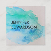 モダンな青緑のティール（緑がかった色）の水彩画の（ばちゃばちゃ）跳ねる スクエア名刺 (正面)