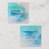 モダンな青緑のティール（緑がかった色）の水彩画の（ばちゃばちゃ）跳ねる スクエア名刺 (正面/裏面)
