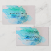 モダンな青緑のティール(緑がかった色)の水彩画の(ばちゃばちゃ)跳ねる 名刺 (正面/裏面)