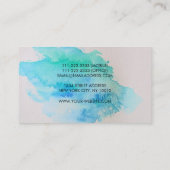 モダンな青緑のティール(緑がかった色)の水彩画の(ばちゃばちゃ)跳ねる 名刺 (裏面)