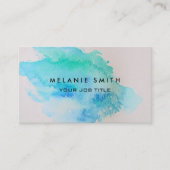 モダンな青緑のティール（緑がかった色）の水彩画の（ばちゃばちゃ）跳ねる 名刺 (正面)