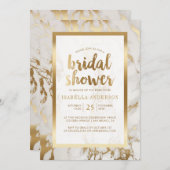 モダンな青銅色ホイル及び大理石のブライダルシャワー 招待状 (正面/裏面)