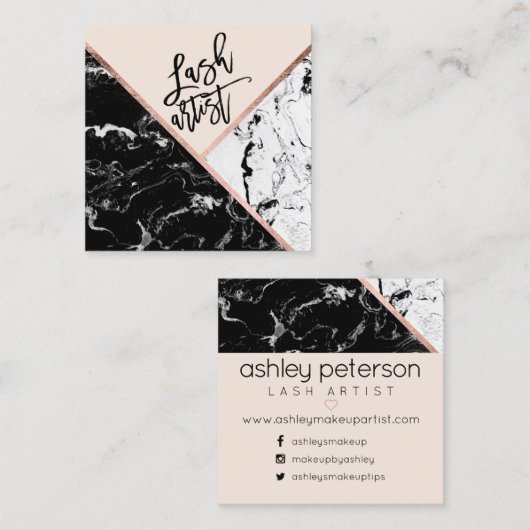 モダンな鞭のタイポグラフィばら色の大理石色のブロック スクエア名刺 (正面/裏面)