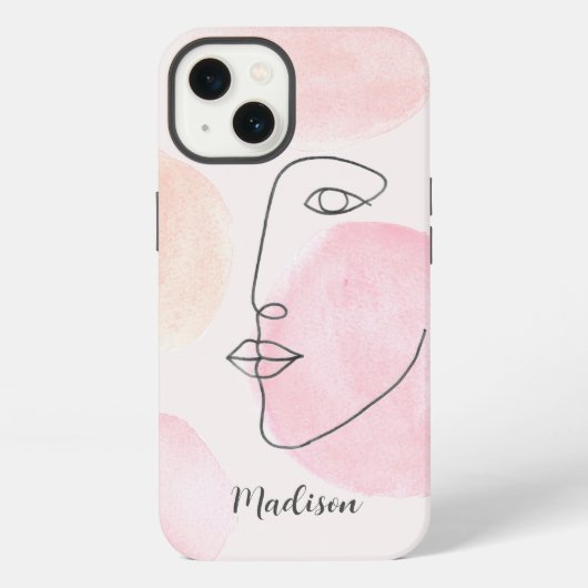 モダンな顔の線画カスタムネーム iPhoneケース (裏面)