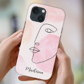 モダンな顔の線画カスタムネーム iPhoneケース
