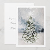モダンな風景の森の雪のクリスマスツリー シーズンカード (正面/裏面)