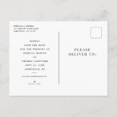 モダンな風景写真の結婚式のSave the Date 案内ポストカード (裏面)