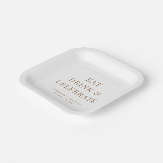 モダンな飲食ホワイトゴールドの結婚式を祝う ペーパープレート (傾斜あり)
