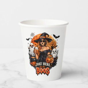 モダンな魔女のハロウィンTシャツ「お化けが好きで来ただけ」 紙コップ