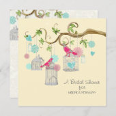 モダンな鳥かご メイソンジャー 花の渦巻き 木の枝 招待状 (正面/裏面)