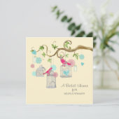 モダンな鳥かご メイソンジャー 花の渦巻き 木の枝 招待状 (スタンド正面)