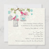 モダンな鳥かご メイソンジャー 花の渦巻き 木の枝 招待状 (裏面)