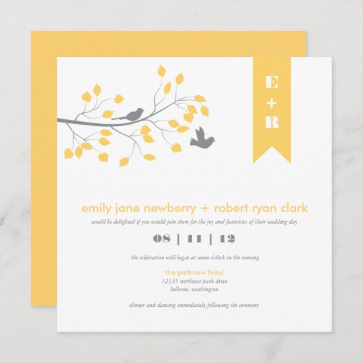 モダンな鳥の結婚式招待状 招待状 (正面/裏面)