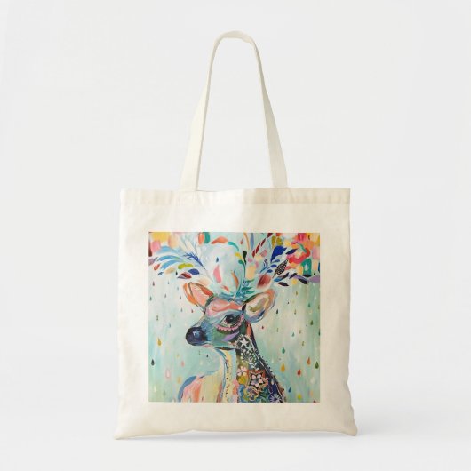 モダンな鹿の花のアート 鹿の角 トートバッグ (正面)
