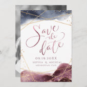 モダンな黄昏の水彩幾何学的なカリグラフィー セーブザデート (正面/裏面)