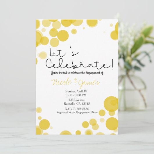 モダンな黄色と白の水玉模様の風船でお祝いしよう 招待状 (スタンド正面)