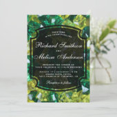 モダンな黄色と緑の宝石 ウェディング招待状 招待状 (スタンド正面)