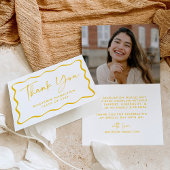 モダンな黄色のウェーブフレーム フォト 卒業 サンキューカード