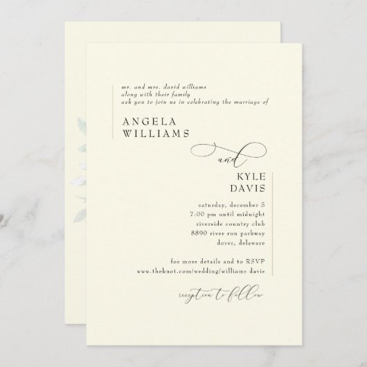 モダンな黄色のグリーンウェディング - 花嫁の両親の結婚式 招待状 (正面/裏面)