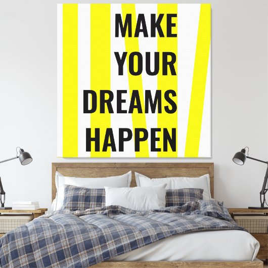 モダンな黄色のストライプ & 夢を実現しよう キャンバスプリント (インサイチュ (寝室))