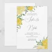 モダンな黄色のバラ エレガントな白のウェディング 招待状 (正面/裏面)