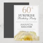 モダンな黄色のバラ 60歳 サプライズ誕生日パーティー 招待状 (正面/裏面)
