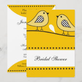 モダンな黄色のラブバード ブライダルシャワー   招待状 (正面/裏面)